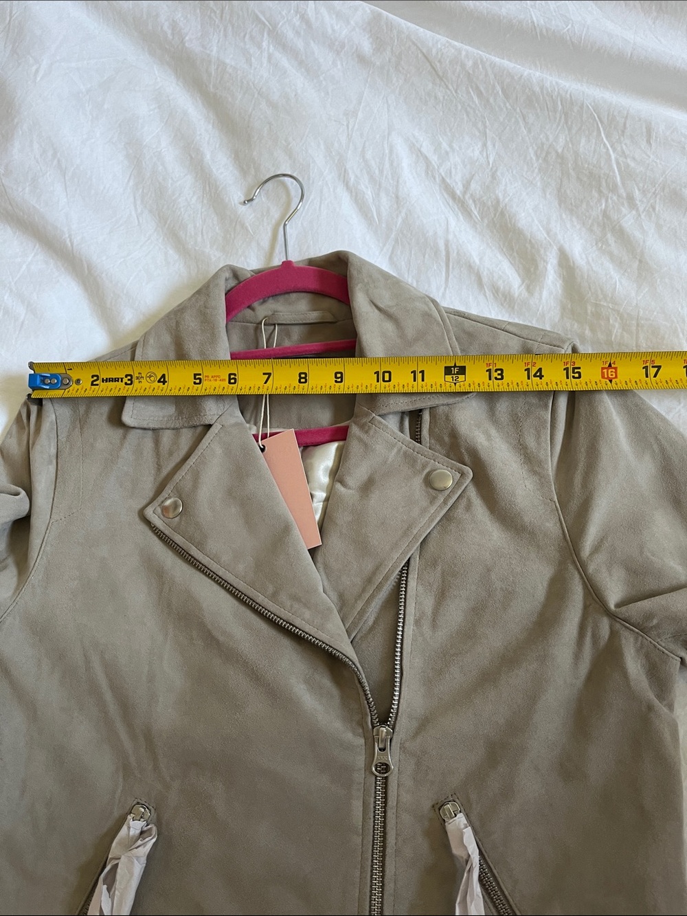 Quince Suade goat Leather Jacket small grey sand biker side zip jacket - Picture 13 of 13